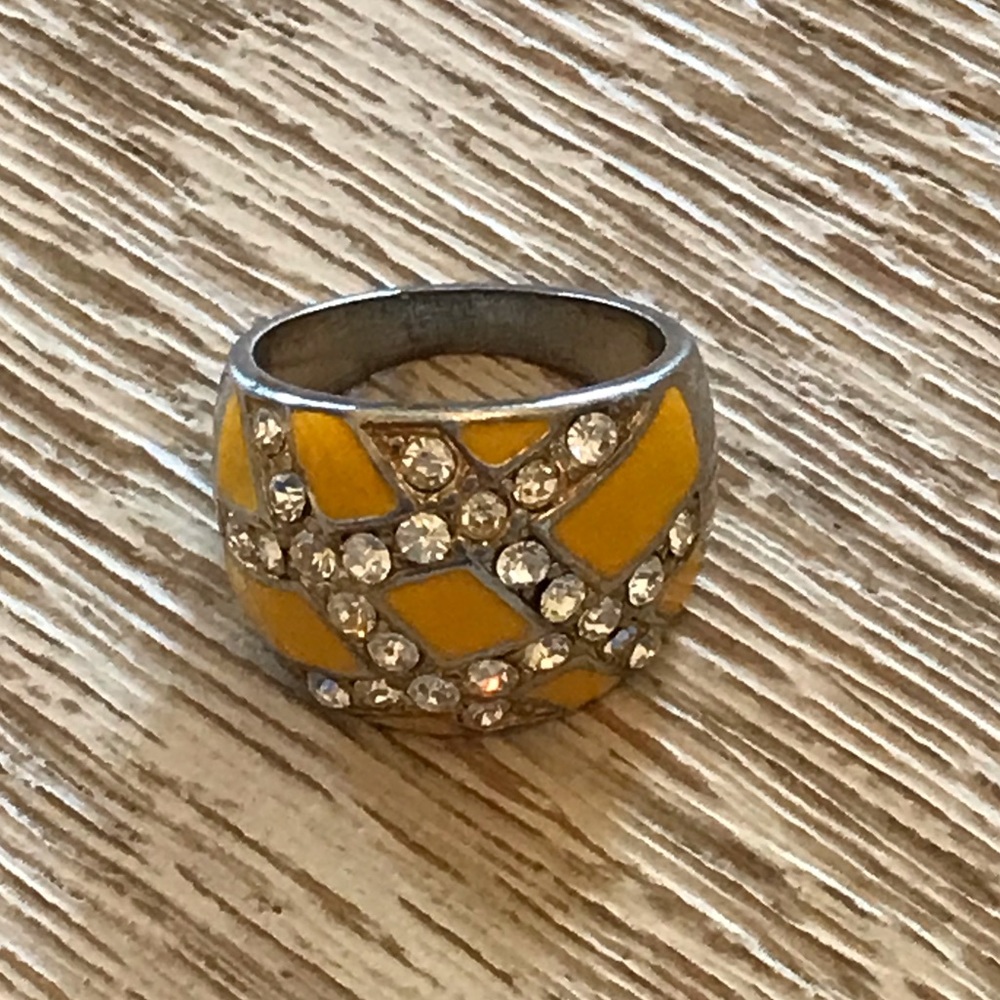 Enamel Rhinestone Statement Cocktail Ring In Bright Yellow - Picture 9 of 10